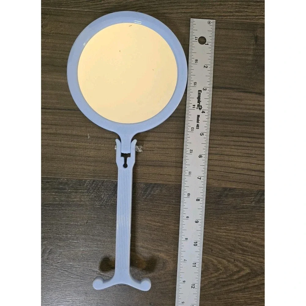 Vintage Light Blue Handheld Mirror Plastic Double-sided Adjustable Made in‎ USA